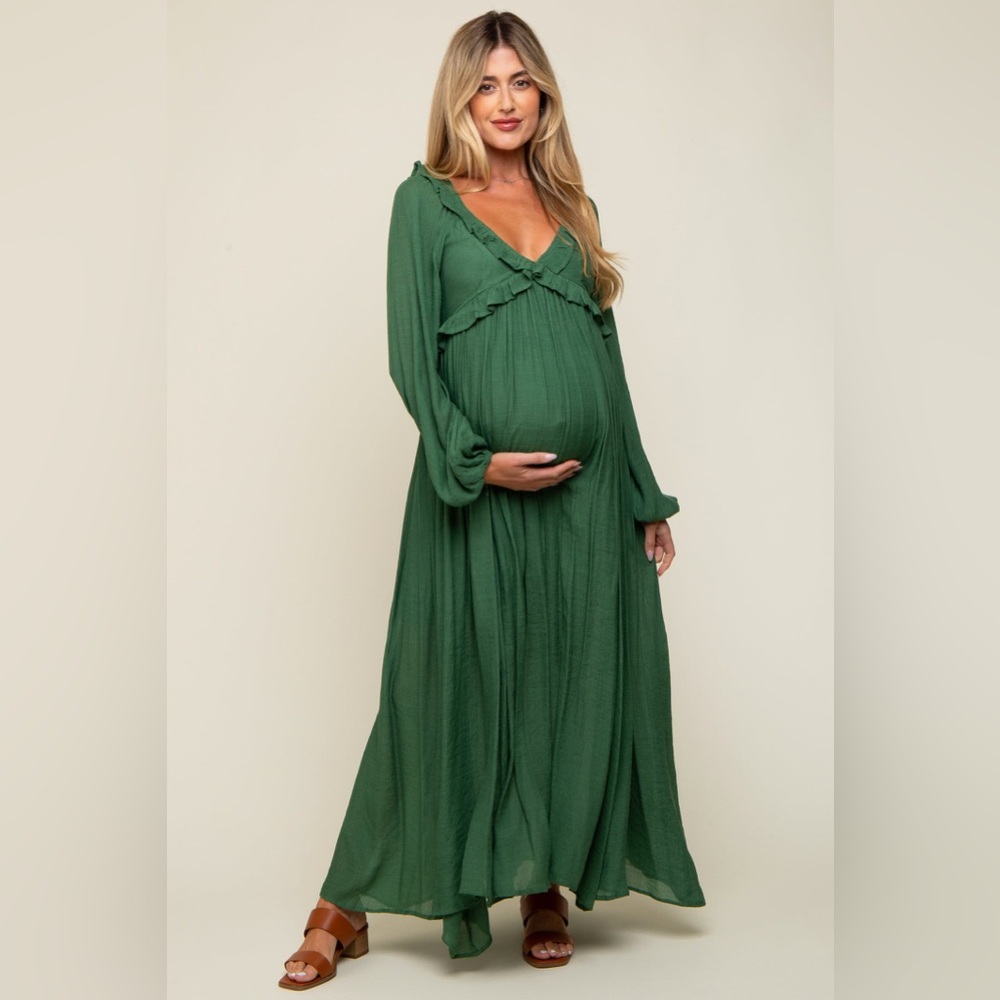 Pinkblush Ruffle Trim Long Sleeve Maxi Dress